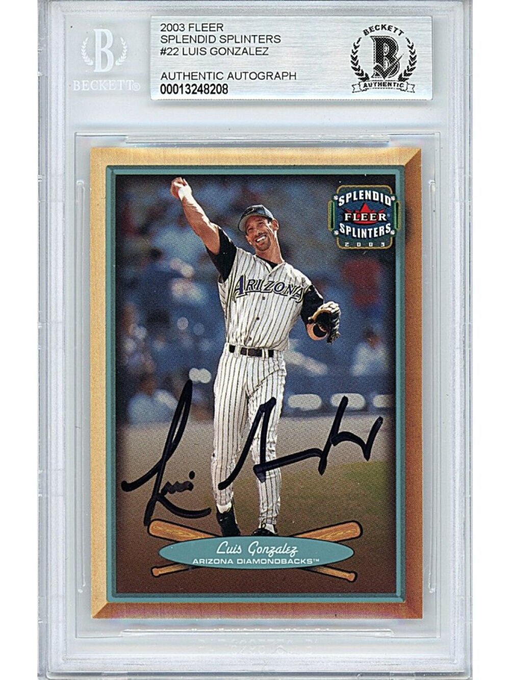 Luis Gonzalez Signed 03 Fleer Splendid Splinters Baseball Card Beckett Autograph